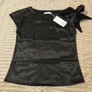 NWT‎ Black Off-Shoulder Blouse Bow-Tie Women S Old Money Elegant Cocktail Party